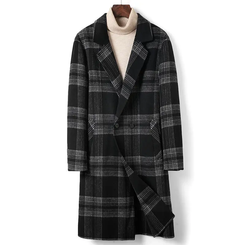 

2022 New European American and British Men's Long Woolen Plaid Coat Double-sided Mens Coat Men Clothing Long Jacket Men B348