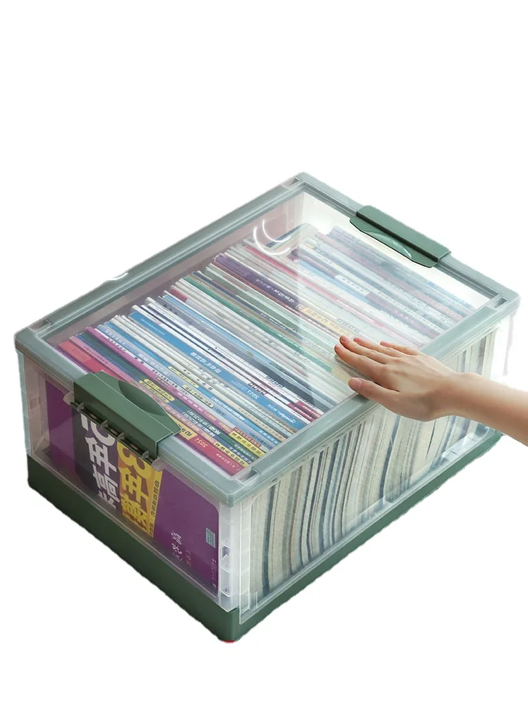 

Wheeled book box . fold Cosmetic Bags Cases Boxes are under transparent folding desks.