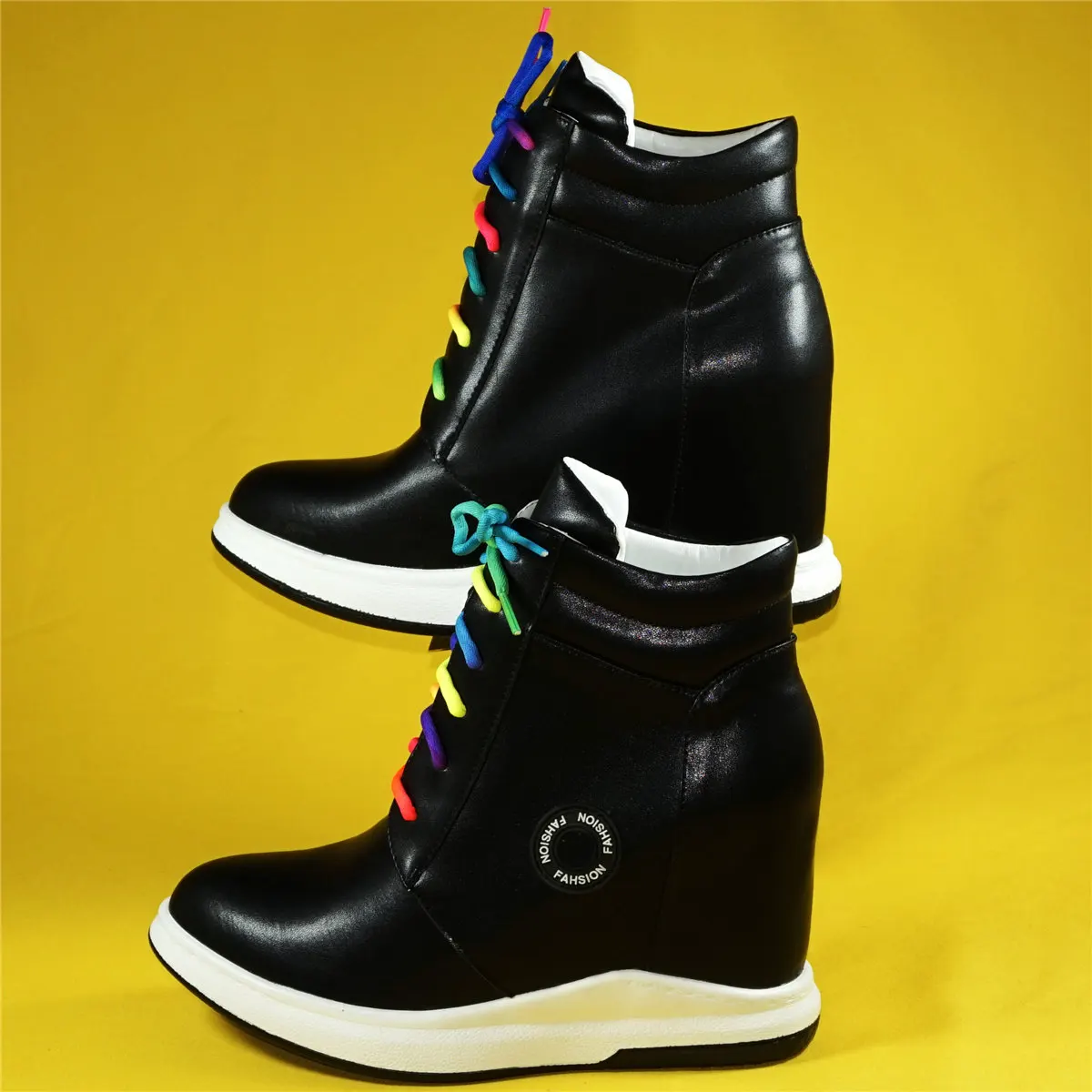 2023 Fashion Sneakers Women Lace Up Genuine Leather Wedges High Heel Pumps Female Round Toe Platform Ankle Boots Casual Shoes