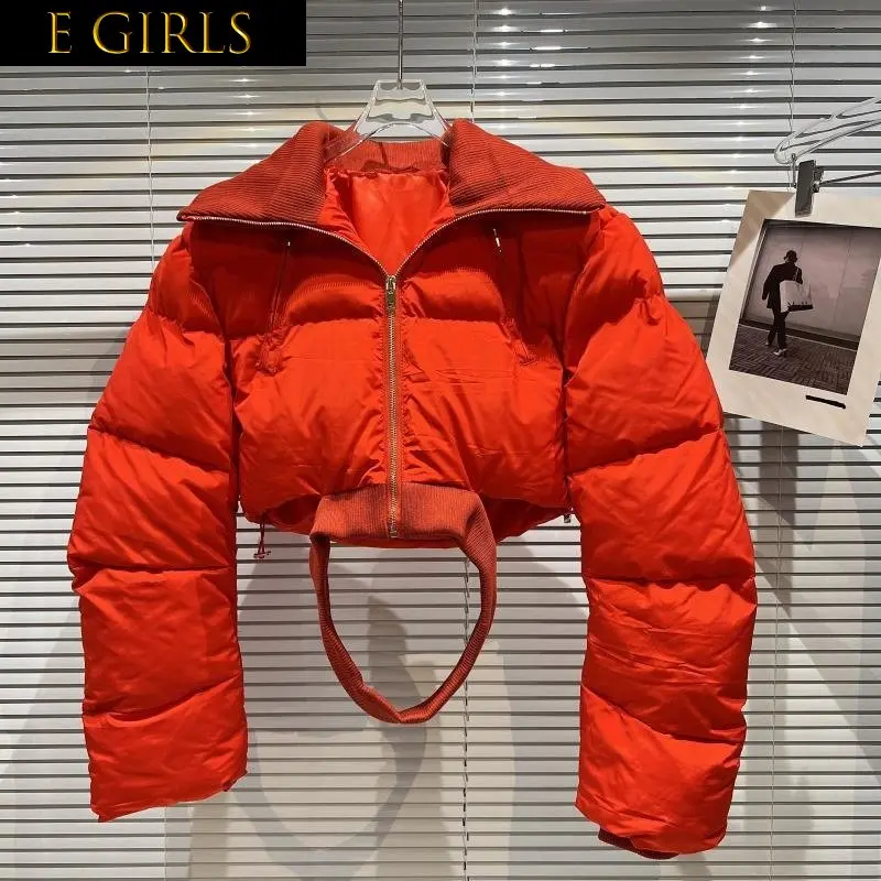 

Новое поступление 2022, зимнее красное хлопковое пальто J GIRLS с длинным рукавом и отложным воротником, бандажный ремень, короткая куртка GC891