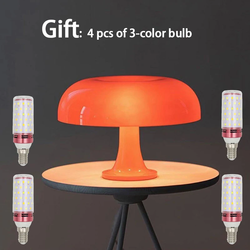 Simple Style Mushroom Table Lamp Ornament Light With 4 E14 LED Bulbs  or US Plug Orange&White for Livingroom&Bedside