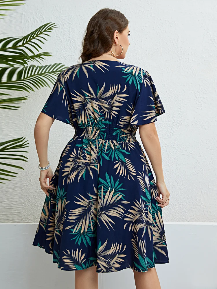 Summer V-neck wrapped waist to show off thin dress plus size feminino party dresses