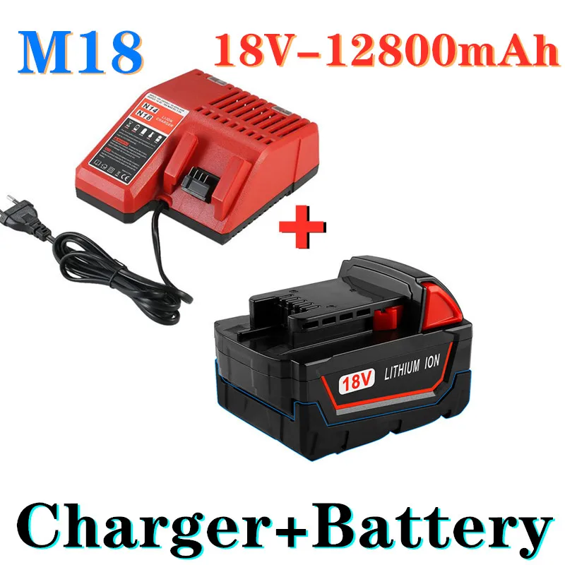 

100% Original 18V 12800mAh Replacemet Lithium ion 12.8Ah Battery for Milwaukee Xc M18 M18B Cordless Tools Batteries+Charger
