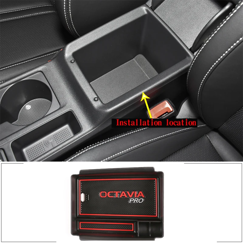

For Skoda Octavia PRO 21-23 ABS Black Car Center Console Armrest Storage Box Organizer mobile phone storage box Car Accessories