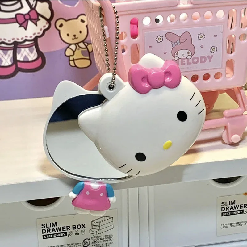 

Hello Kittys Cartoon Keychain Mirror Anime Kt Cat Slide Cover Mirror Girl Heart Portable Makeup Mirror Creative Backpack Pendant