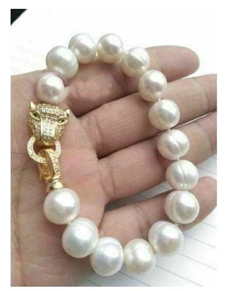 Красивый AAA + 11-12 мм Южно-Китайский Морской аутентичный белый барочный жемчужный браслет 8 дюймов-