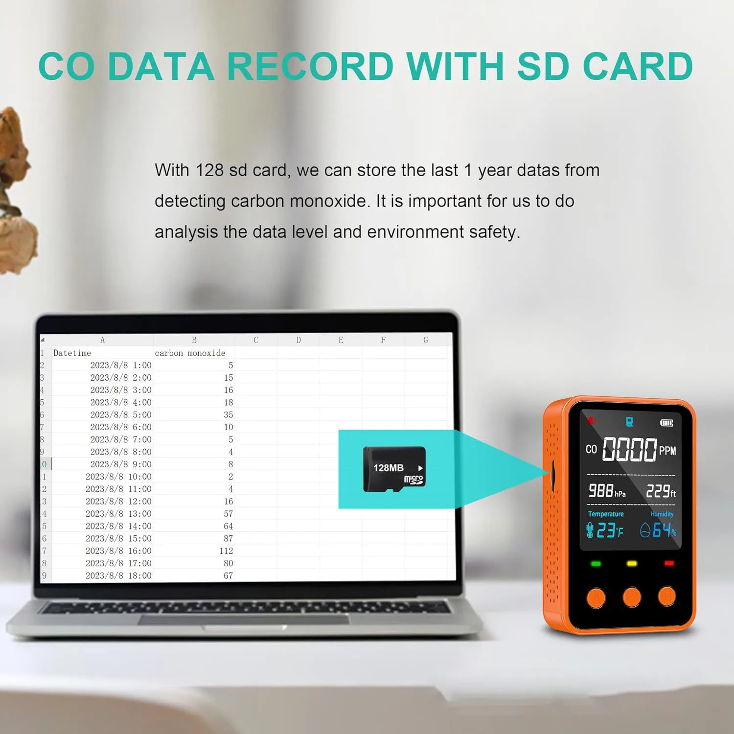 Фото Новый USB-зарядка, углеродный моноксид, высота, температура воздуха, влажность с хранилищем данных, многофункциональный детектор сигнализации, детектор воздуха №3