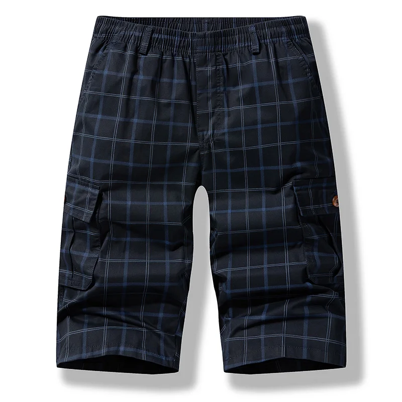 

Summer 2022 Plaid Printed Cropped Young and Middle-Aged Cotton Thin Workwear Multi-Pocket Men's Casual Pants