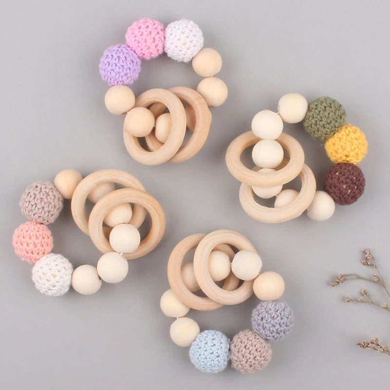 

Cartoon Wooden Teething Bracelet Beads Pacifier Holder with Clip Teether