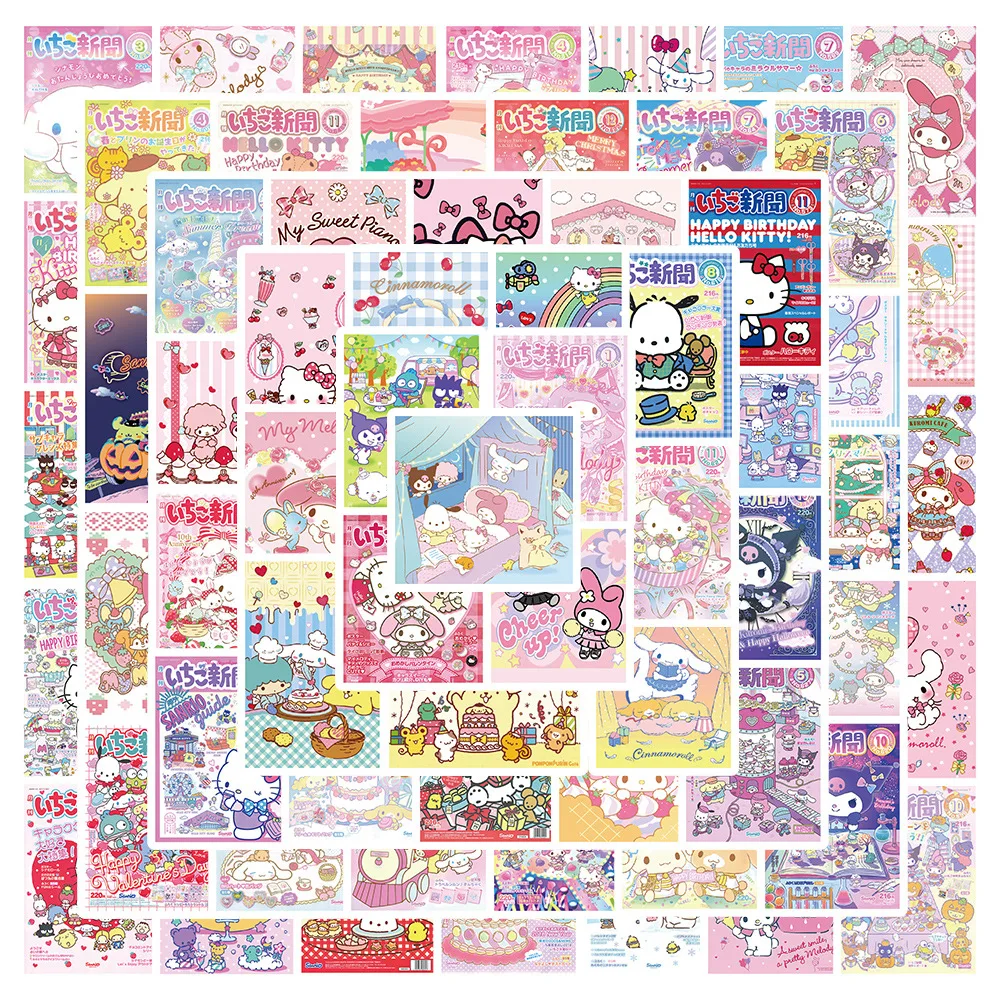65 шт. милые наклейки с рисунком Kuromi Cinnamoroll My Melody Hello Kitty Little Twin Star Sanrio