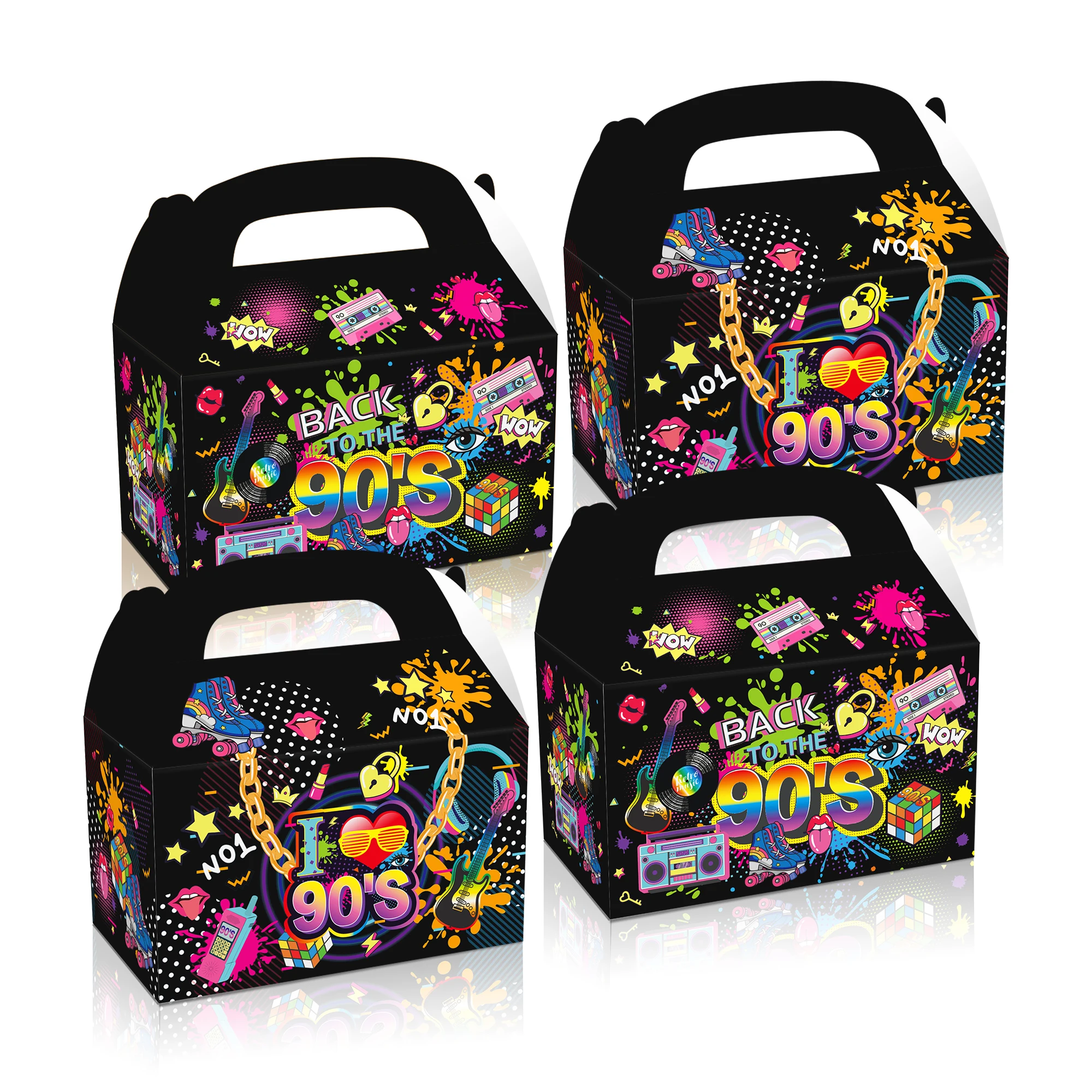 

DD092 4Pcs Retro Disco Music Back to the 90's Carnival Birthday Party Candy Packing Gift Box Baby Shower Party Decorations