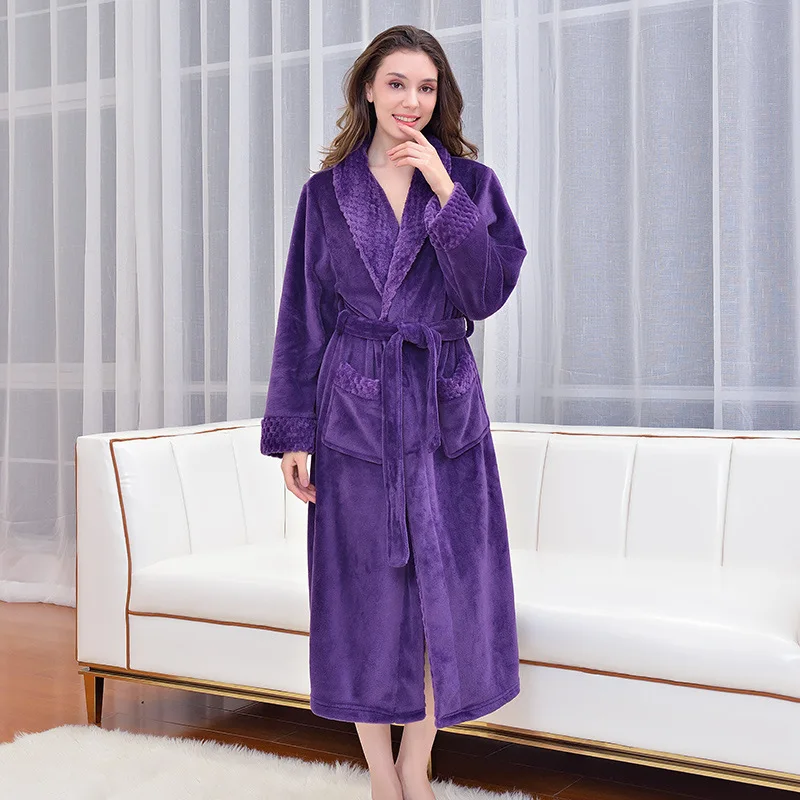 Flannel Pajamas In Autumn and Winter Lengthened and Thickened Bathrobes Men's Bathrobes Coral Velvet Bathrobes Women's Hotels