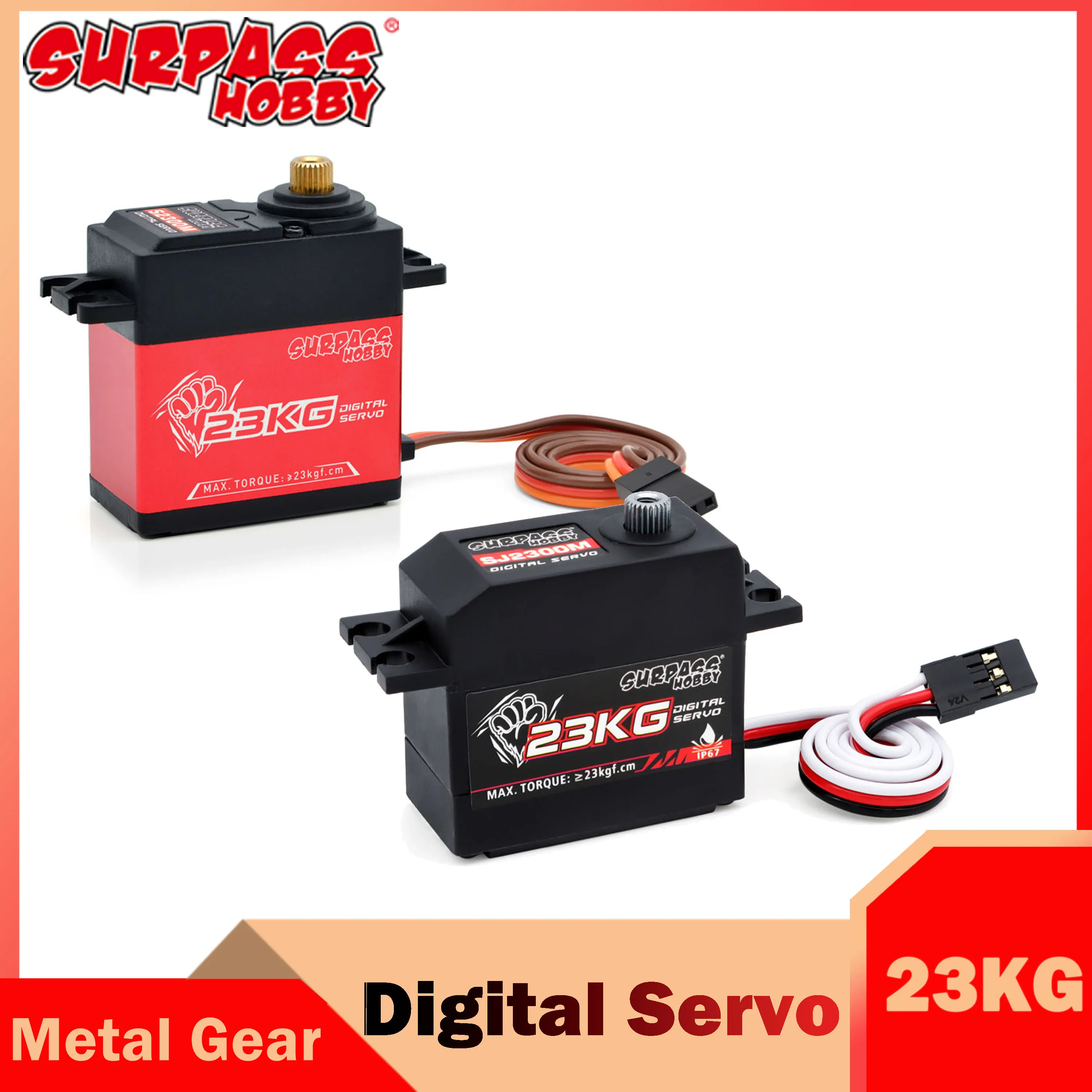 Сервопривод Surpass Hobby с металлической шестерней 23 кг, цифровой Стандартный сердечник 25T для модели 1/8 1/10 RC автомобиля, лодки, робота, самолета, дрона, самолета