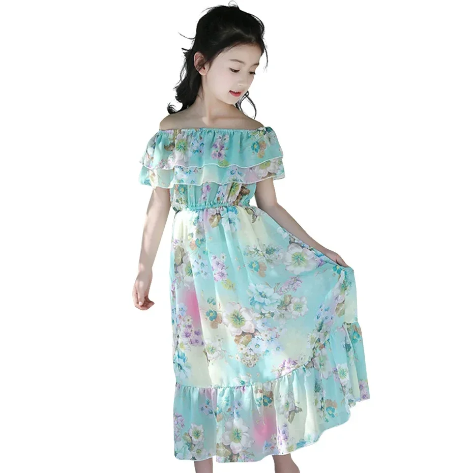 Летнее платье Aixinghao для девочек шифоновые сарафаны сарафан Пляжное с цветочным