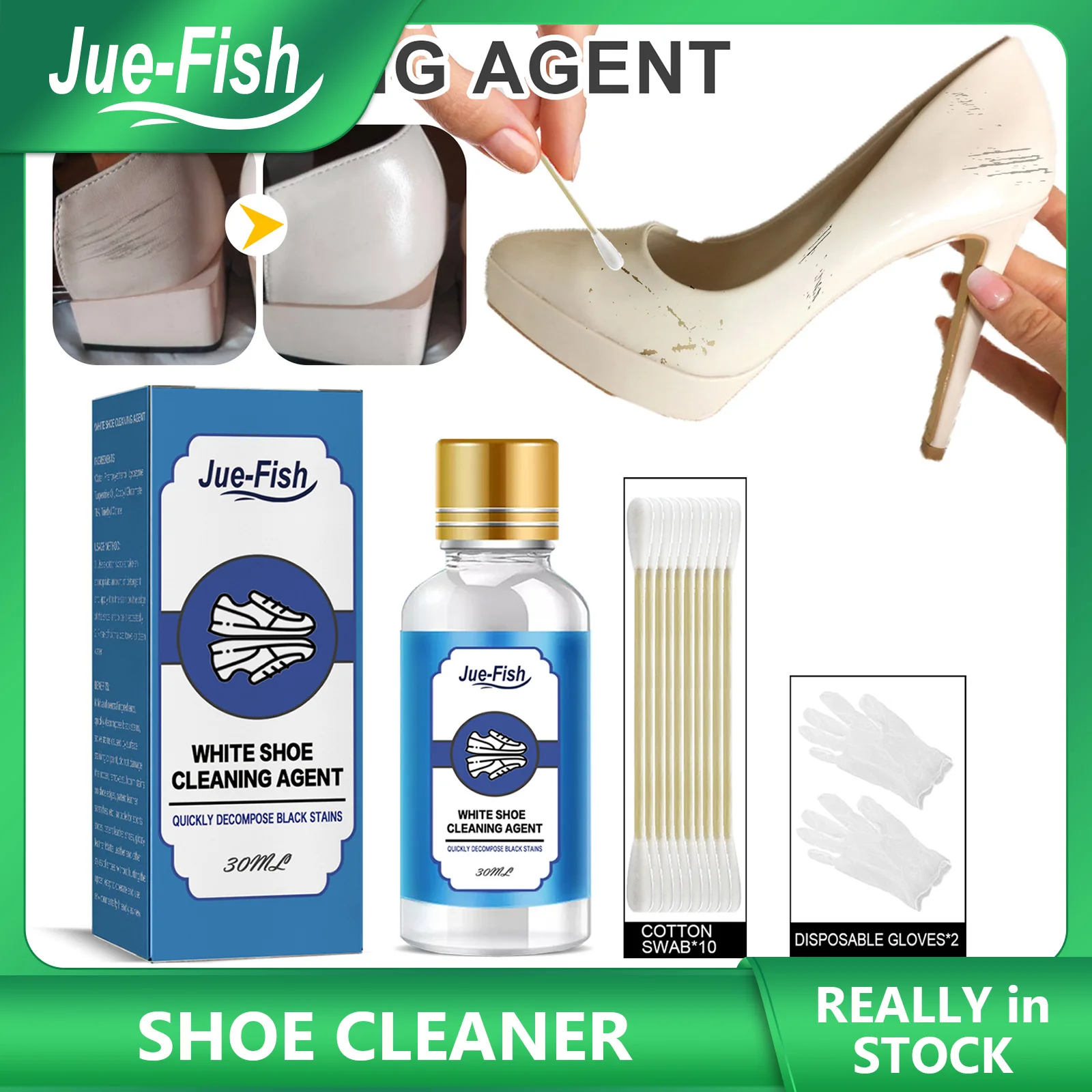 

Jue-Fish 30Ml White Shoes Edge Brighten Whitening Cleaner Yellow Dirt Quickly Removes Cleaning Agent Kit Cotton Swabs And Gloves