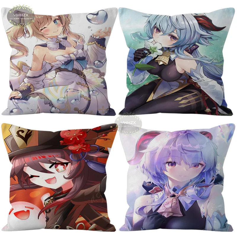 

Anime Genshin Impact Pillow Case Peach Skin Comfortable Soft Printed Pattern Living Room Home Sofa Car Pillowcases Party Decor