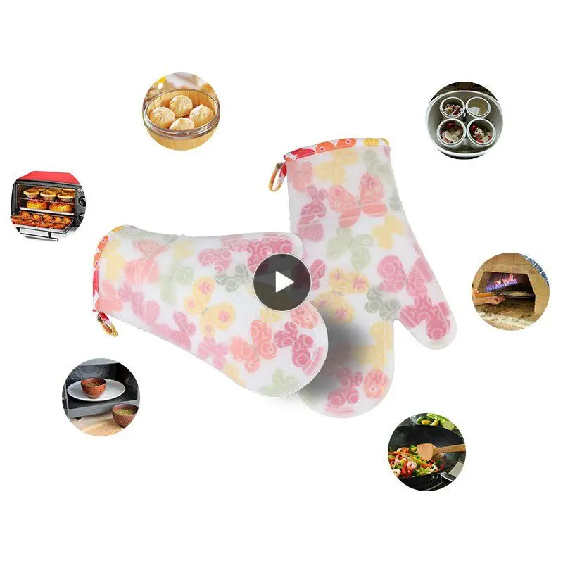 

2 Heat-resistant Thick Silicone Oven Gloves Long Silicone Microwave Oven Gloves Oven Baking Gloves