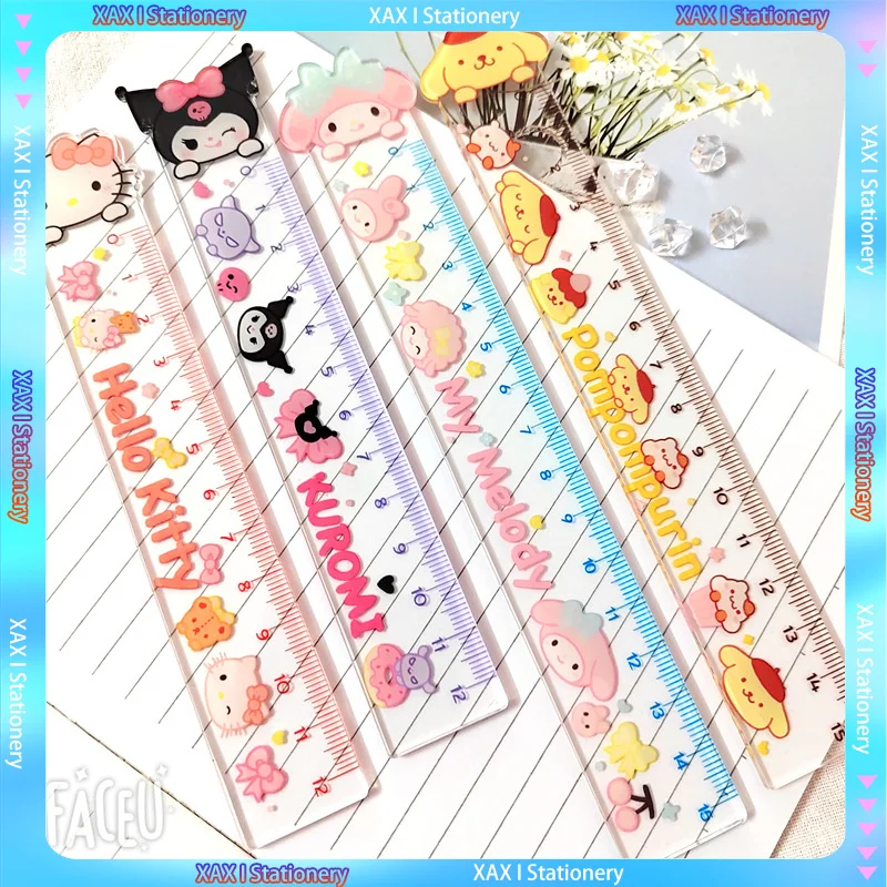 

Acrylic Double-sided Transparent Cartoon Cinnamoroll Sanrio Kawaii Kuromi Cute Stationery Office Ruler School Supplies Gift