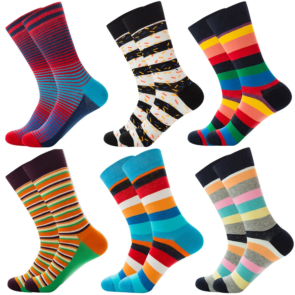 6pairs Geometry Printed Socks Woman Spring Autumn Thigh High Socks Men Plus Size Cotton Stockings Funny Socks Unisex Happy Socks