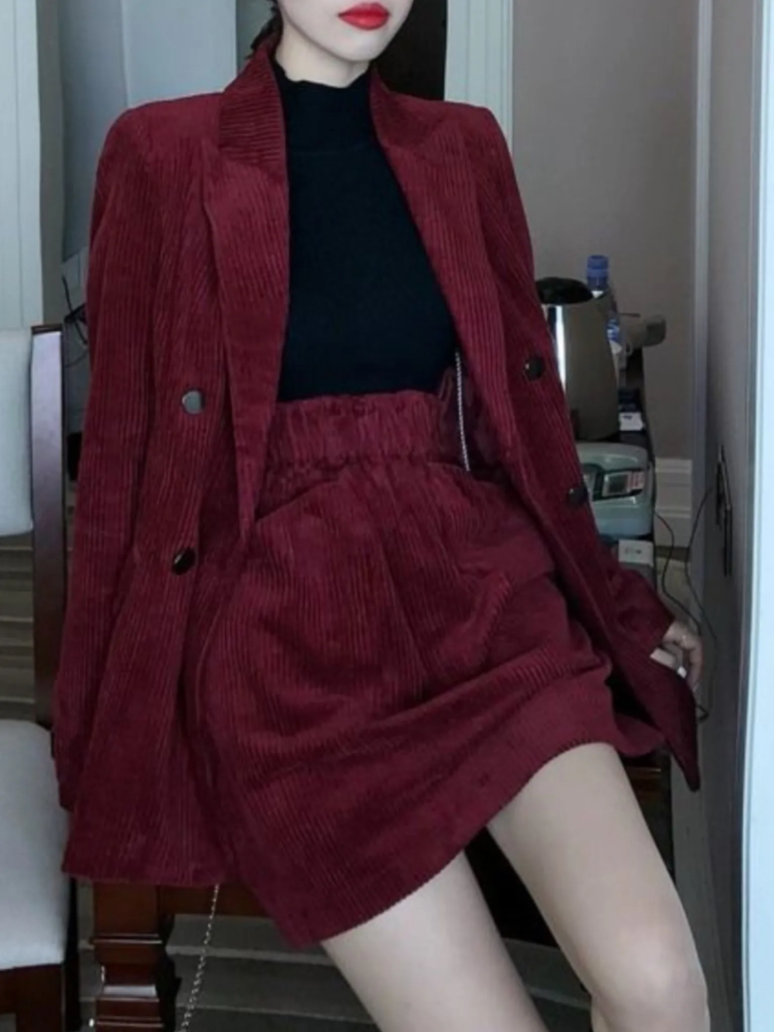 Винтажный вельветовый Блейзер бордового цвета