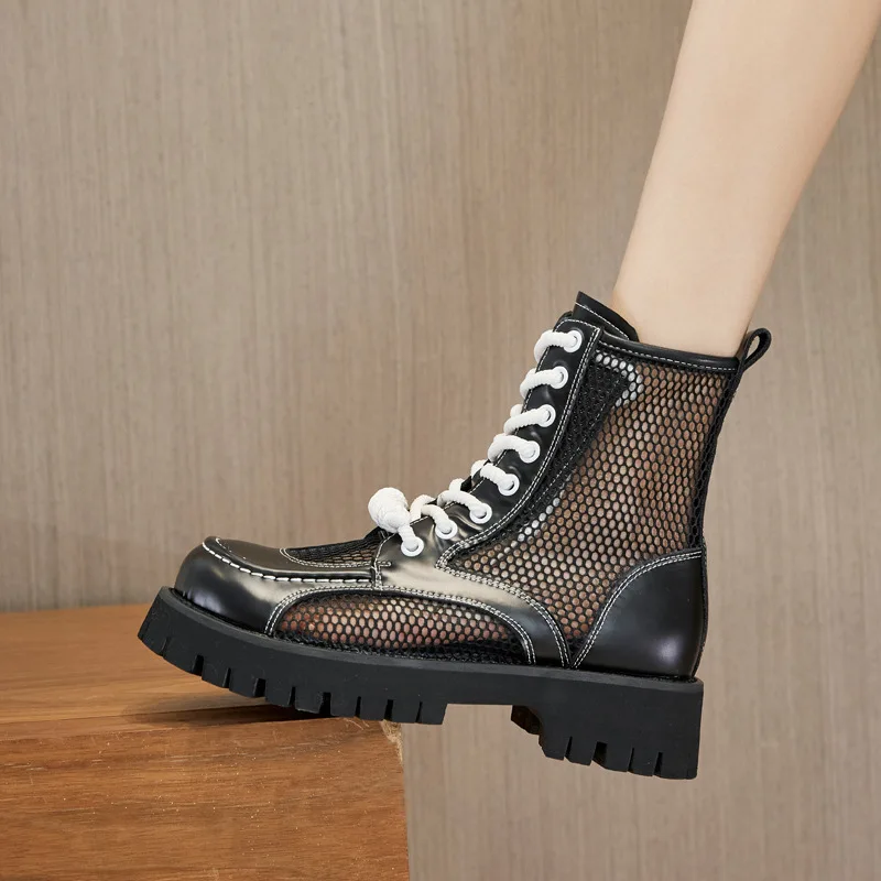 

Thick Bottom Martin Boots Women'S 2023 Summer New Genuine Leather British Versatile Short Boots Mesh Breathable Thin Hollow Mesh