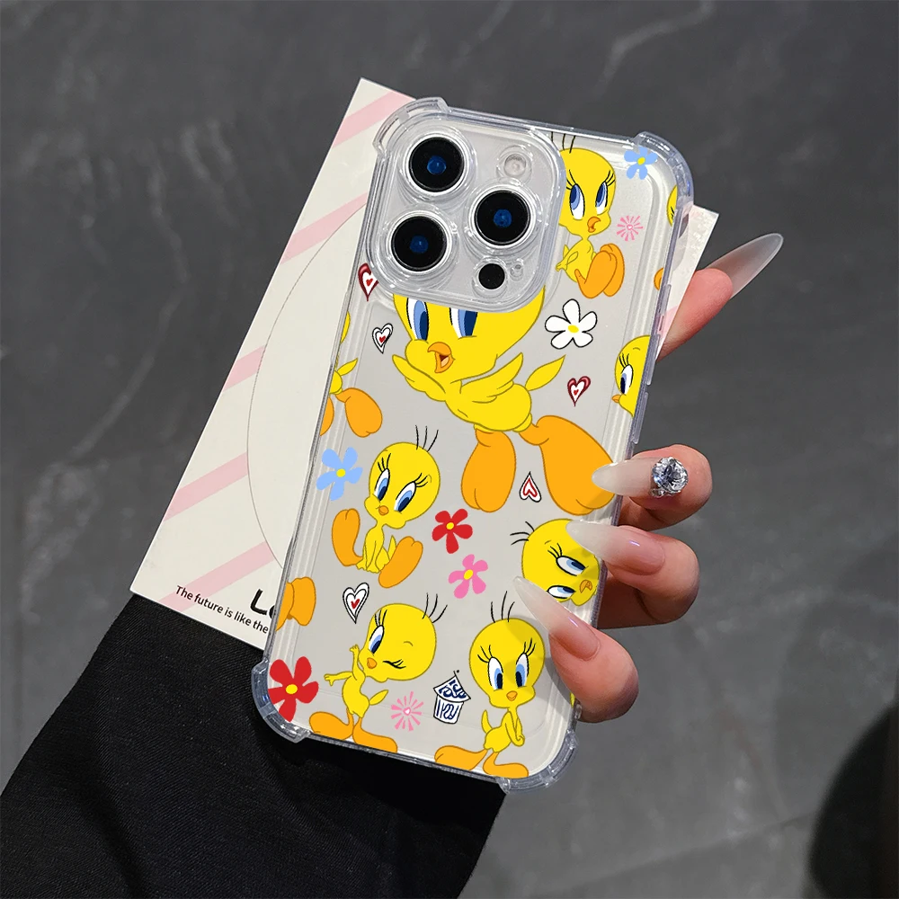 Мультяшный чехол для телефона T-Tweetys iPhone 16 15 14 13 12 11 Mini Pro Max X XR XSMax 7 8 Plus прозрачный с