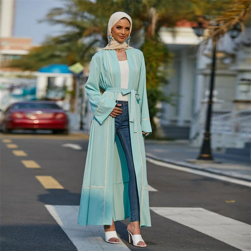 Ramadan Eid 2022 Dubai Kimomo Abaya for Women Fashion Muslim Arabic Oman Turkish Cardigan Robe Islamic Clothing Green
