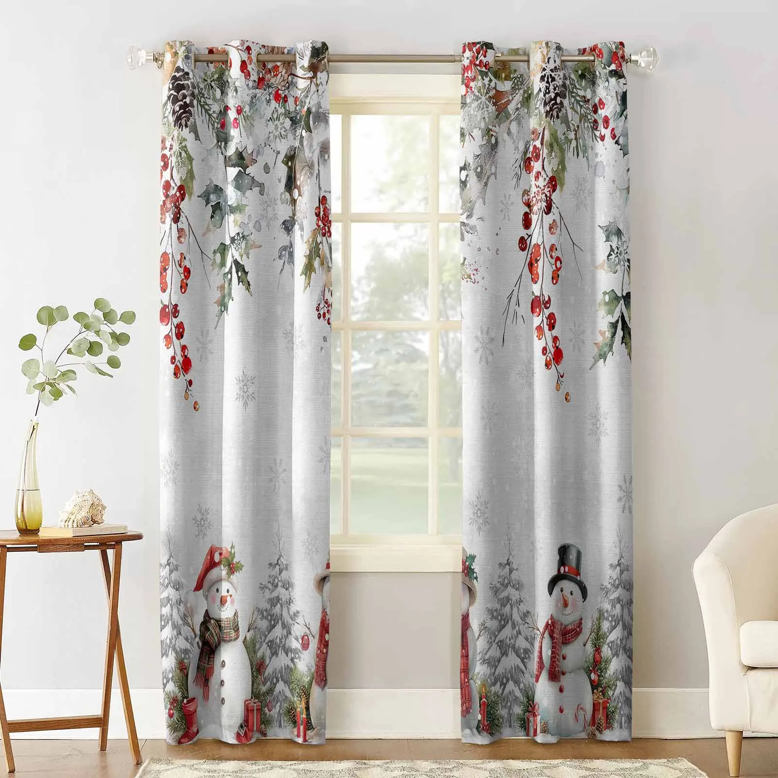 Рождественские шторы из сосны эвкалипта листа снеговика для кухни спальни