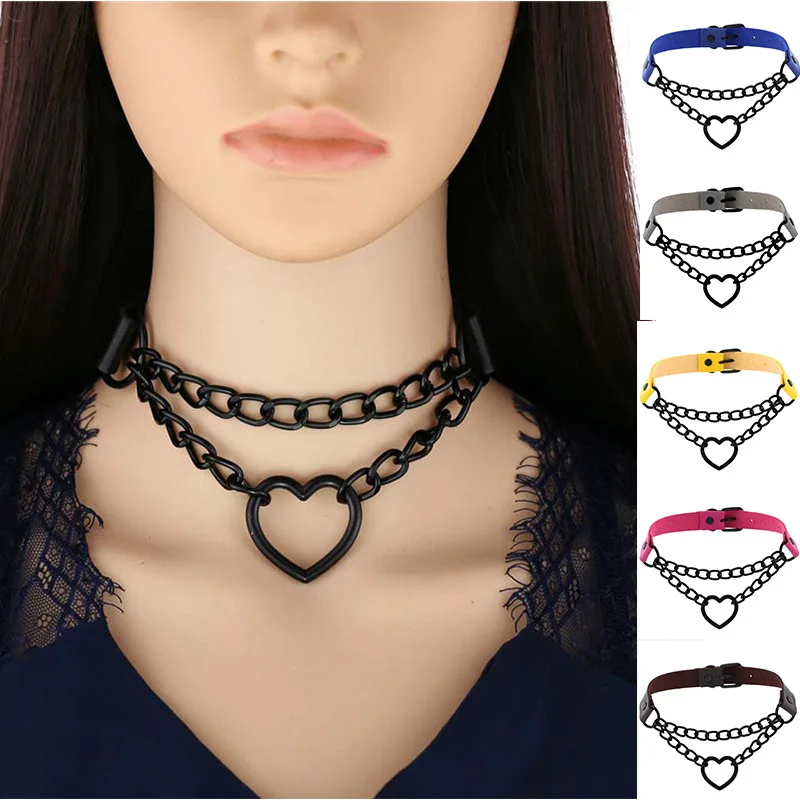 

Women Gothic Choker PU Collar Chains Black Red Necklace Maid Punk Cosplay