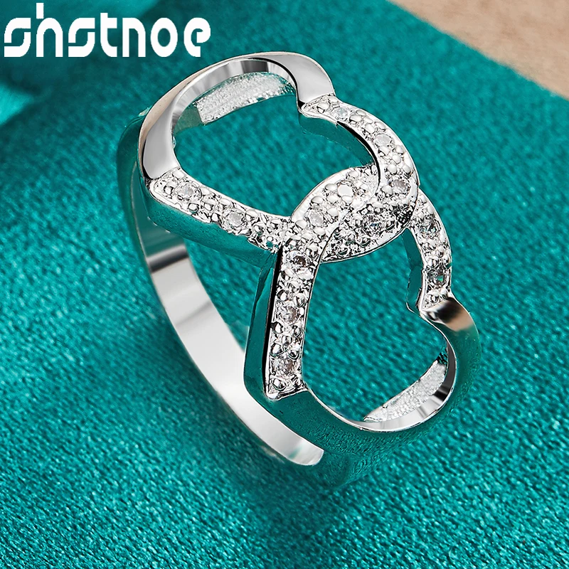 

SHSTONE 925 Sterling Silver Double Heart AAA Zircon Ring For Women Engagement Bridal Wedding Bands Charm Fashion Jewelry Gifts