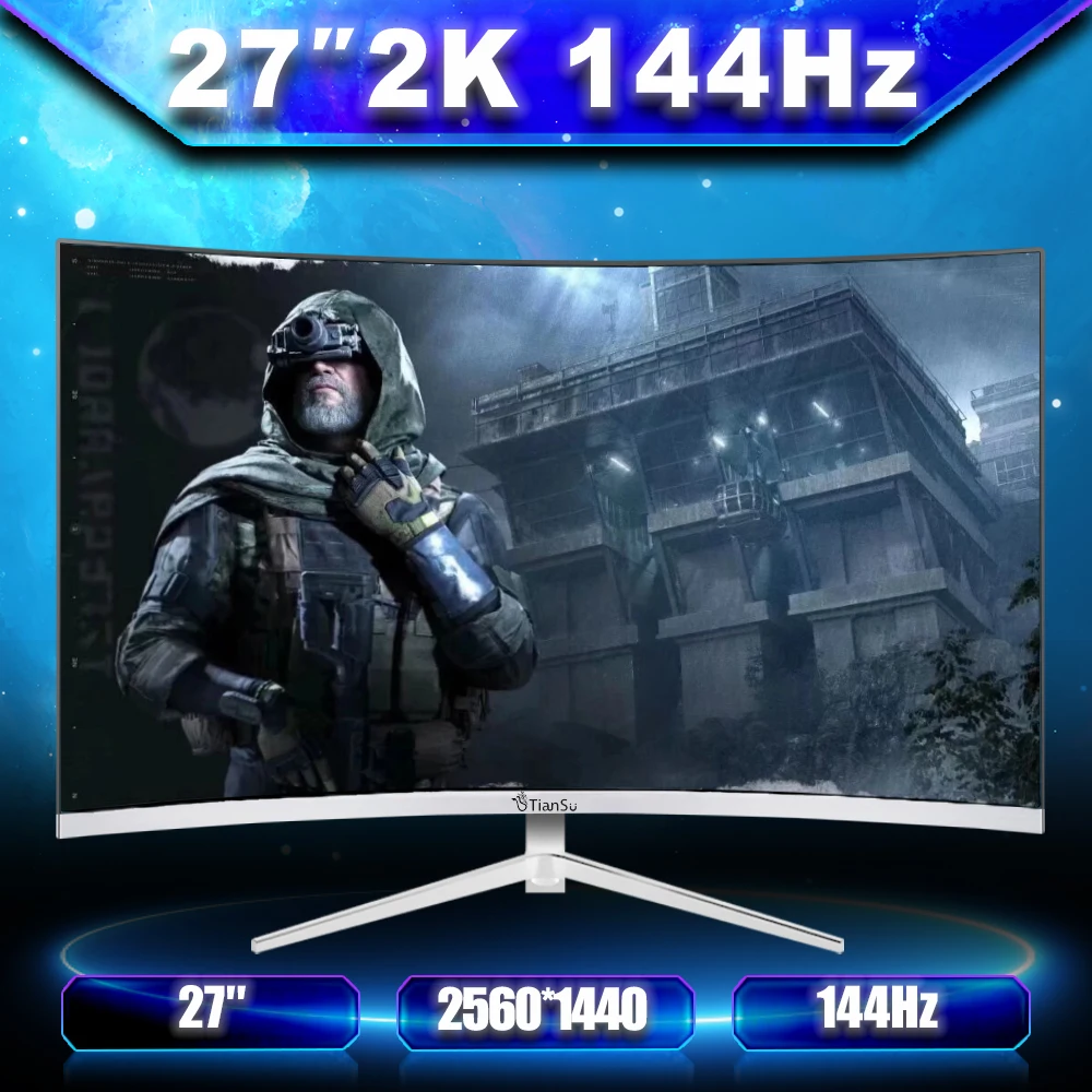 Tiansu 27 дюймов монитор 165 Гц 2 K Изогнутый компьютерный 144 дисплей белый для игровой