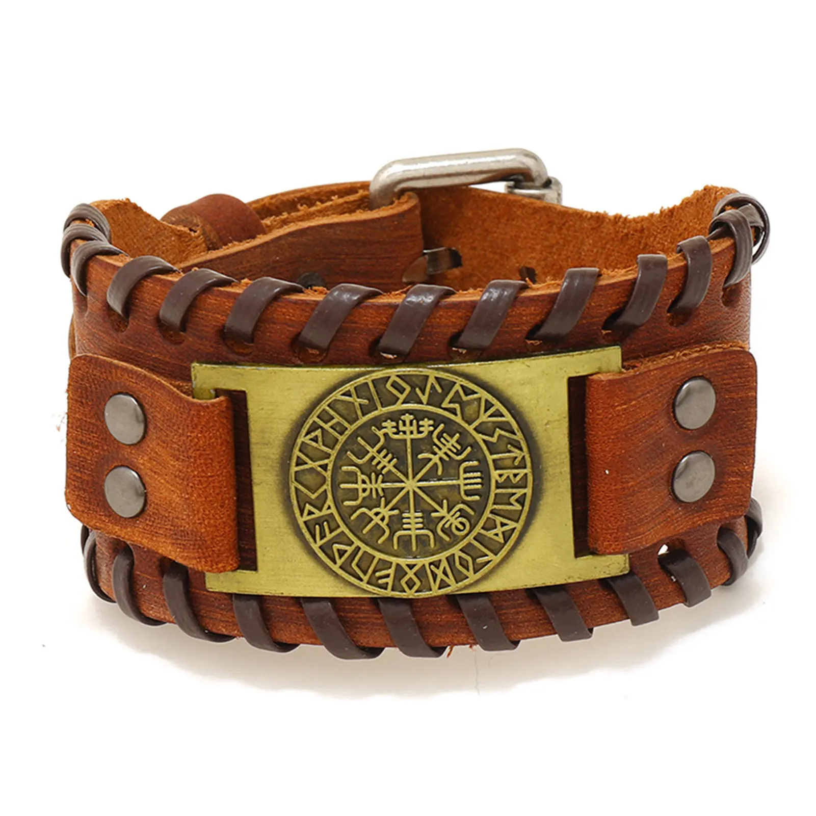 

Compass Bracelet For Men Vintage Wide Cuff Wristband Bangle Leather Bracelet Ancient Medieval Jewelry Gift For Men