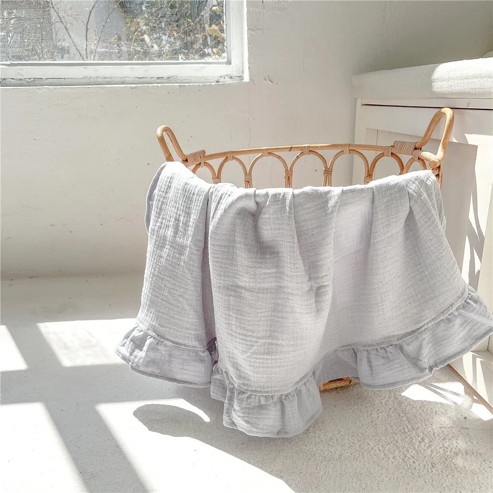 

Muslin Swaddle Crinkle Cotton Gauze Ruffle Baby Burp Cloths Baby Blanket Throw Blanket Muslin Diapers Babi Bath Towel