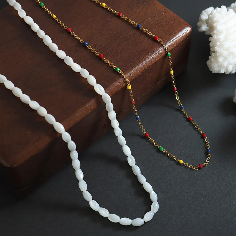 

Amaiyllis 18K Gold Vintage Stacked Oil White Yellow Shell Choker Necklace Jewelry Niche Fashion Multi-layer Necklace