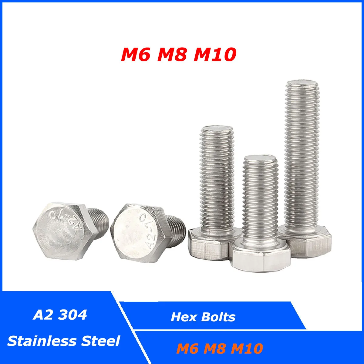 

M6 M8 M10 External Hex Hexagon Head Screws with Full Thread A2-70 304 Stainless Steel Hexagon Bolts DIN 933