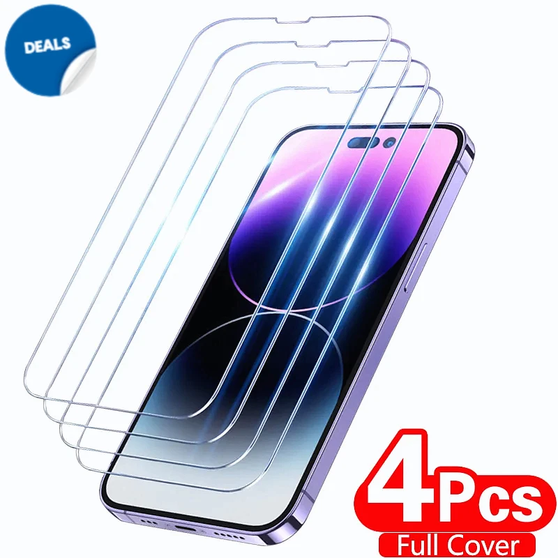 

4PCS Full Cover Tempered Glass For iPhone 11 12 13 14 Pro Max Screen Protector For iPhone X XR XS Max 7 8 6 Plus Glass Film