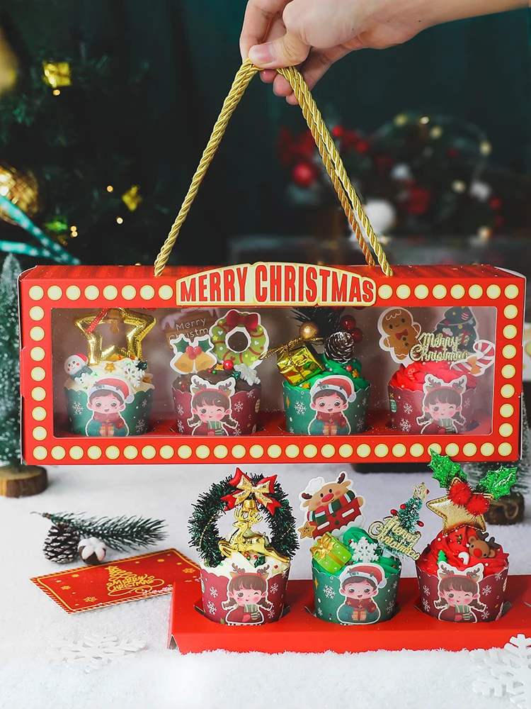 

2023 Merry Christmas New Year Packaging Gift Box Red Suitcase Cake Topper Couple CakeCups Cake Decoration Packaging Box