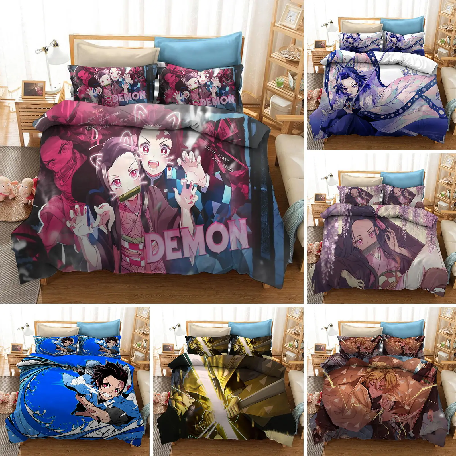 

3D Printed Anime Demon Slayer Duvet Cover Nezuko Tanjirou Bedding Set Double Twin Full Queen King Adult Kids Quilt Cover
