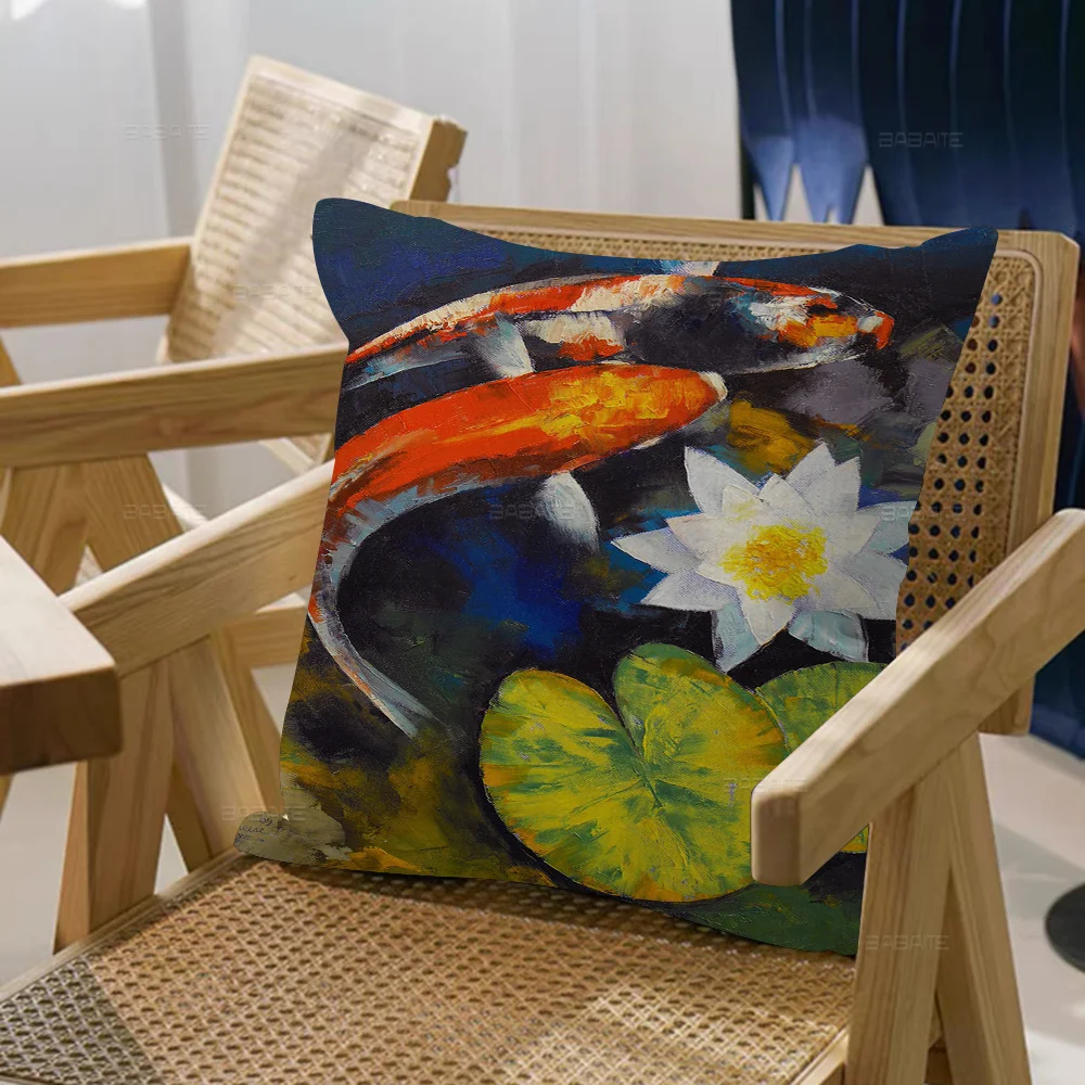 Koi Fish Pillow Cover Design Cushion Decor Holiday Decorati