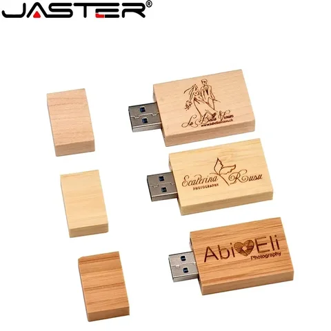 JASTER Деревянные флэш-накопители USB 2.0 128 ГБ Бесплатный индивидуальный логотип Pen Drive 64 ГБ с коробкой Memory Stick 32 ГБ 16 ГБ подарок USB-накопитель