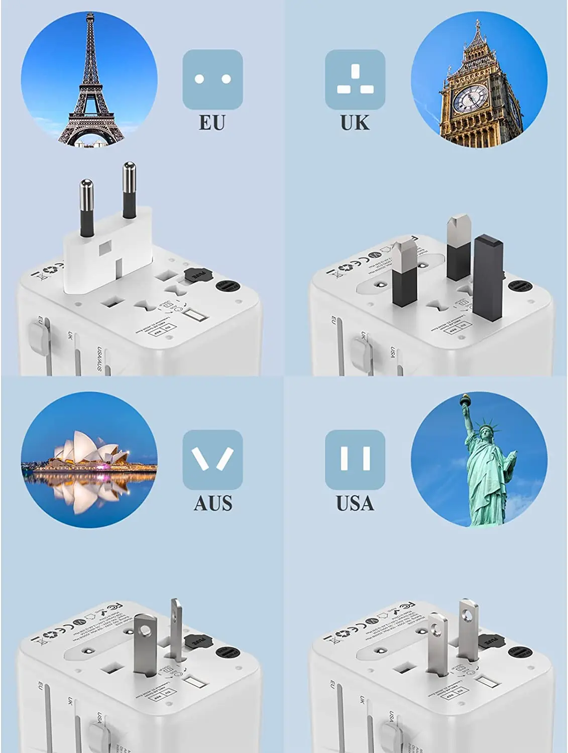 ТESSAN Путешественник Адаптер Международный Универсальный Питание Все-в-одном с 2 USB-портами Всемирное Зарядное Устройство для Великобритании/ЕС/США/Азии