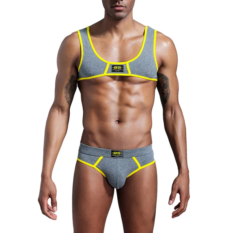 FYXLJJ Sexy Men Muscle Harness Top Briefs Sets Gay Underwear Erotic Tank Tops Briefs Sportwear Suits Male Gym Fitness Undershirt