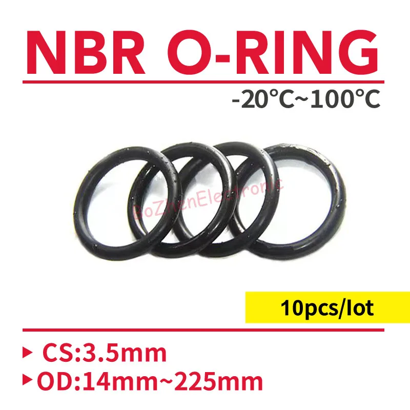 

10 шт. NBR уплотнительное кольцо, толщина прокладки CS 3,5 мм, наружный диаметр 14 ~ 225 мм, нитрил-бутадиеновая прокладка, маслостойкая шайба круглой формы