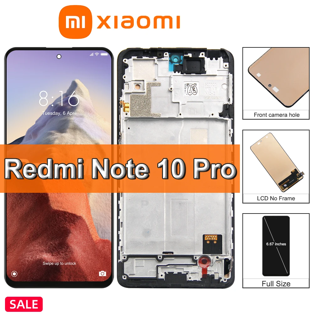 ЖК-дисплей 6 67 дюйма для Xiaomi Redmi Note 10 Pro сенсорный экран Note10Pro M2101K6G сменный с рамкой