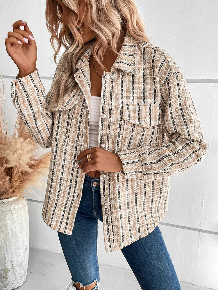 

Women Thick Plaid Shirts Winter Warm Blouses Overcoat Loose Tops New Casual Shirt Jacket Female Clothes Coat Outwear