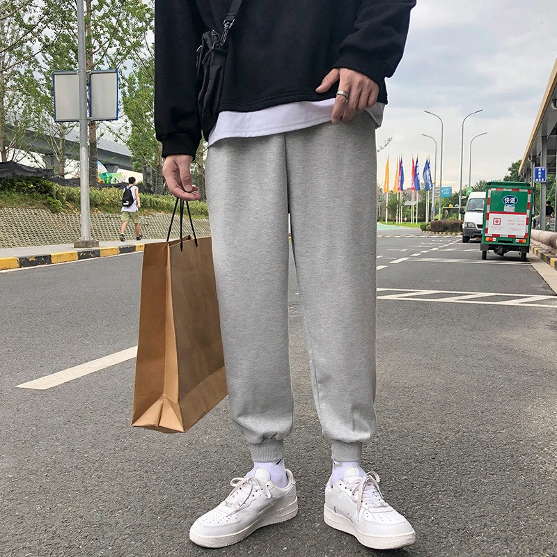 Summer Sports Pants Men's Thin Trend Loose Casual Trousers Trendy Brand Solid Color Boys Nine-point Waist Sweatpants