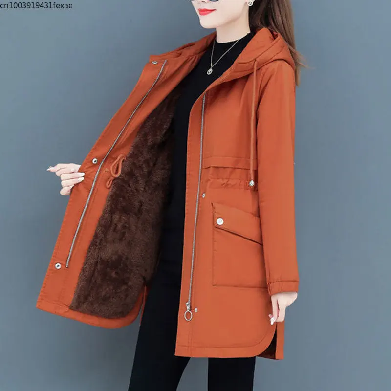 

velvet Thick Warm Jacket Women 2022 Autumn Winter Cotton Hooded Coat Casual Female Parka Outwear Clothing belt