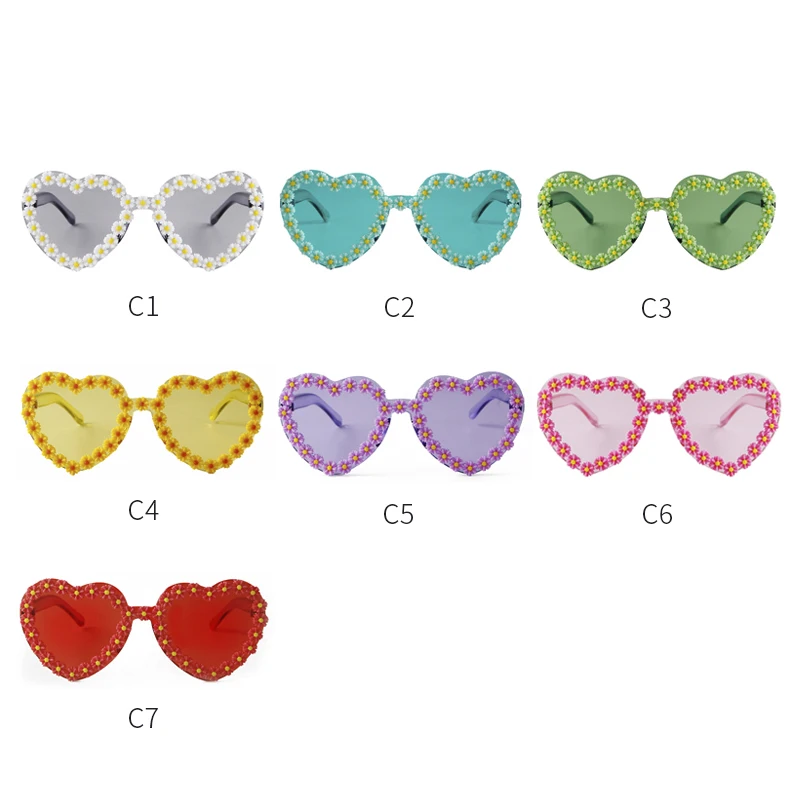 Fashion Pink Red Heart Shaped Rimless Sunglasses Women 2022 Brand Design Flowers Decor Clear Frameless Sun Glasses Shades Female images - 6