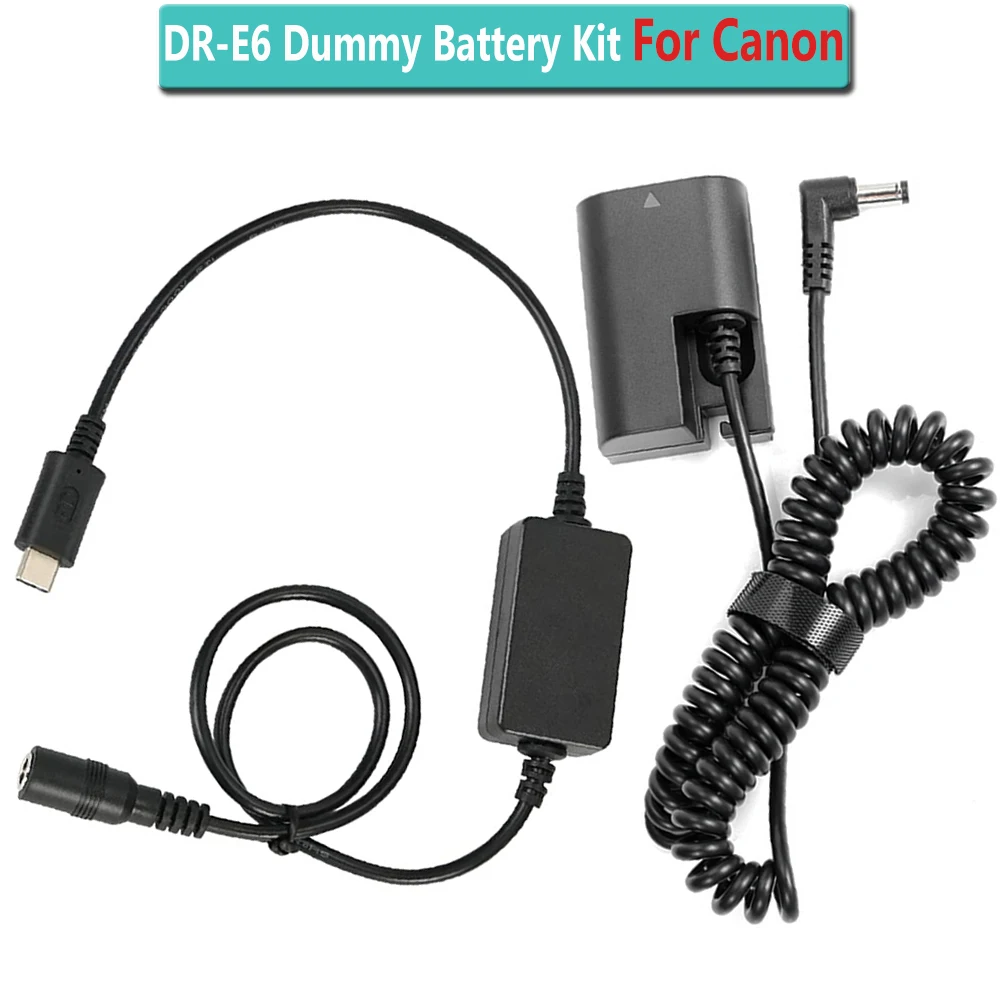 

PD USB-C DR-E6 DC Coupler Power Adapter kit LP-E6 Dummy Battery for Canon EOS 5D4 5D3 5D2 60D 7D 6D 60Da 70D 80D 5DS 5DSR Camera