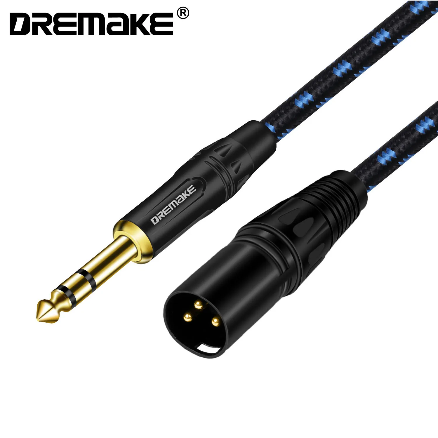 

DREMAKE XLR 3 Pin Male to Quarter Inch 6.35mm/6.5mm TRS Male Balanced Interconnect Patch Cord for Electric Drum, Saxophone Mixer